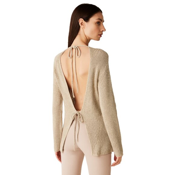 TOBI Women Emma Toast Tie Open Back Sweater Size Small S Chic Fall Cozy Ribbed - Picture 1 of 7